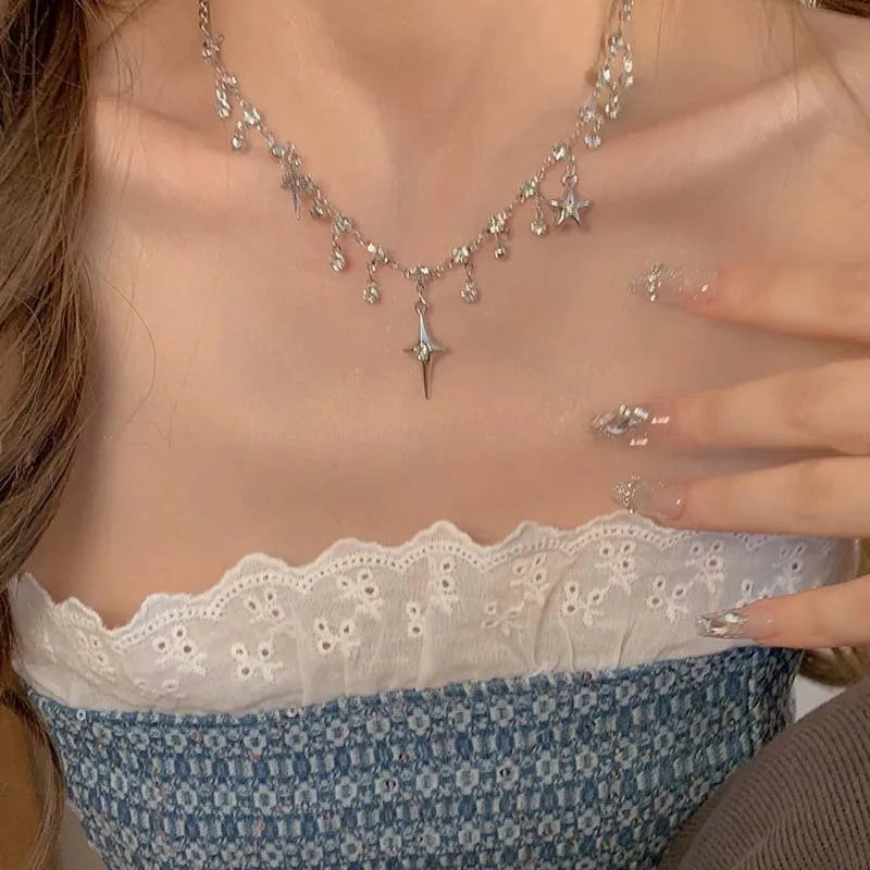 Cross Crystal Tassel Necklace