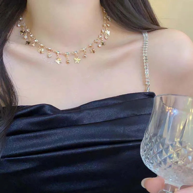 Cross Crystal Tassel Necklace