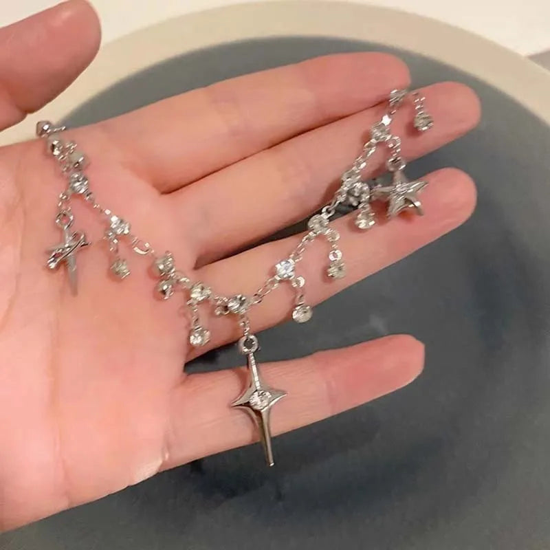 Cross Crystal Tassel Necklace