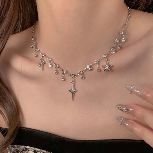 Cross Crystal Tassel Necklace